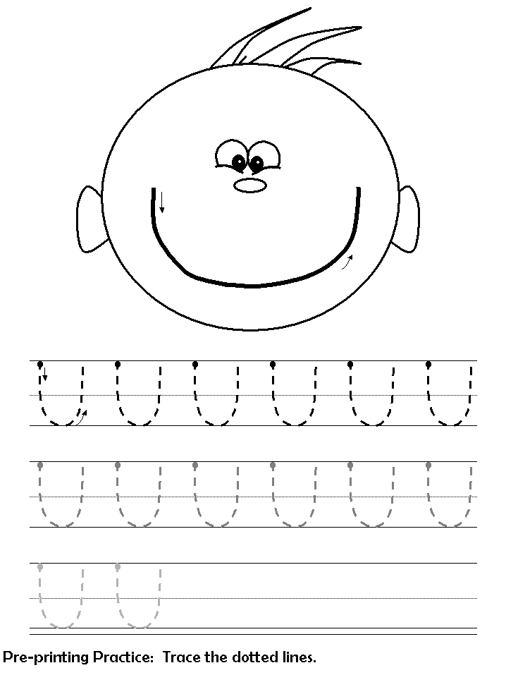 pre-printing practice worksheet - smile curves