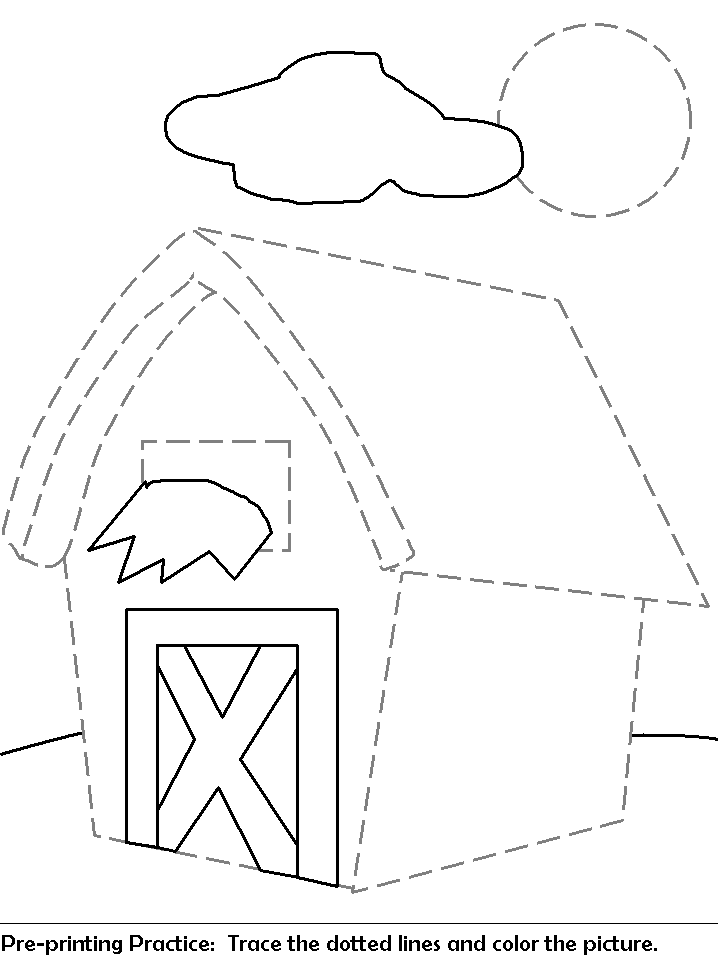 barn trace and color worksheet | pre-printing practice worksheet