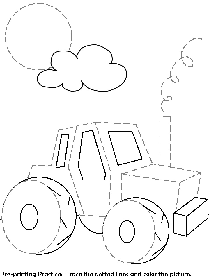 tractor trace and color worksheet | pre-printing practice worksheet